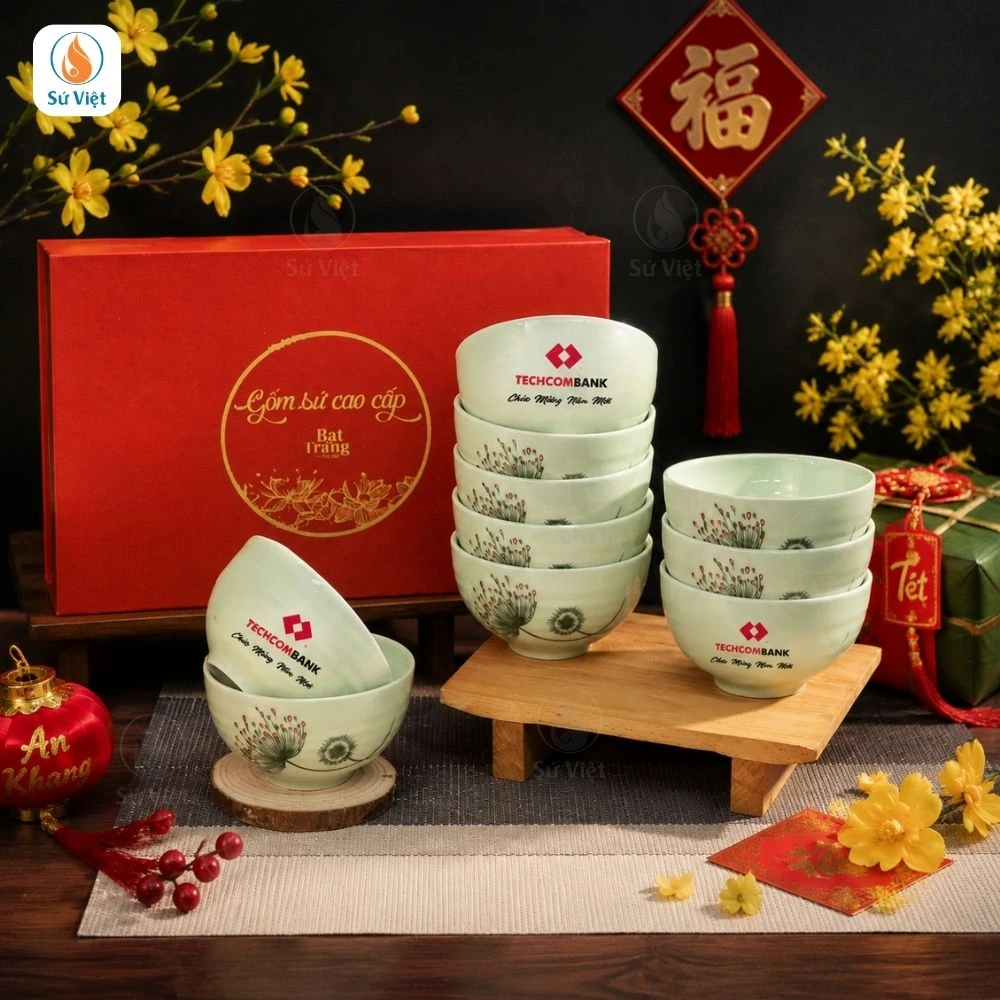 Bộ Bát Cơm Bồ Công Anh In Logo Quà Tết