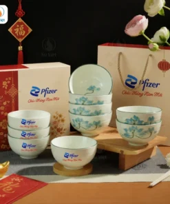Bộ Bát Thanh Liên In Logo Quà Tết