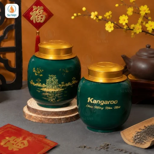 Hũ Trà Hồ Gươm Men Xanh In Logo Quà Tết