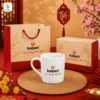 Ly Sứ Trắng Dáng Vát In Logo Quà Tết