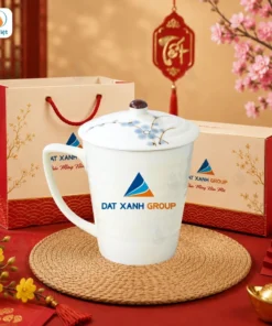 Ly Sứ Thanh Đào In Logo Quà Tết