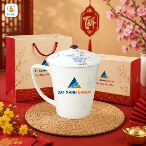 Ly Sứ Thanh Đào In Logo Quà Tết