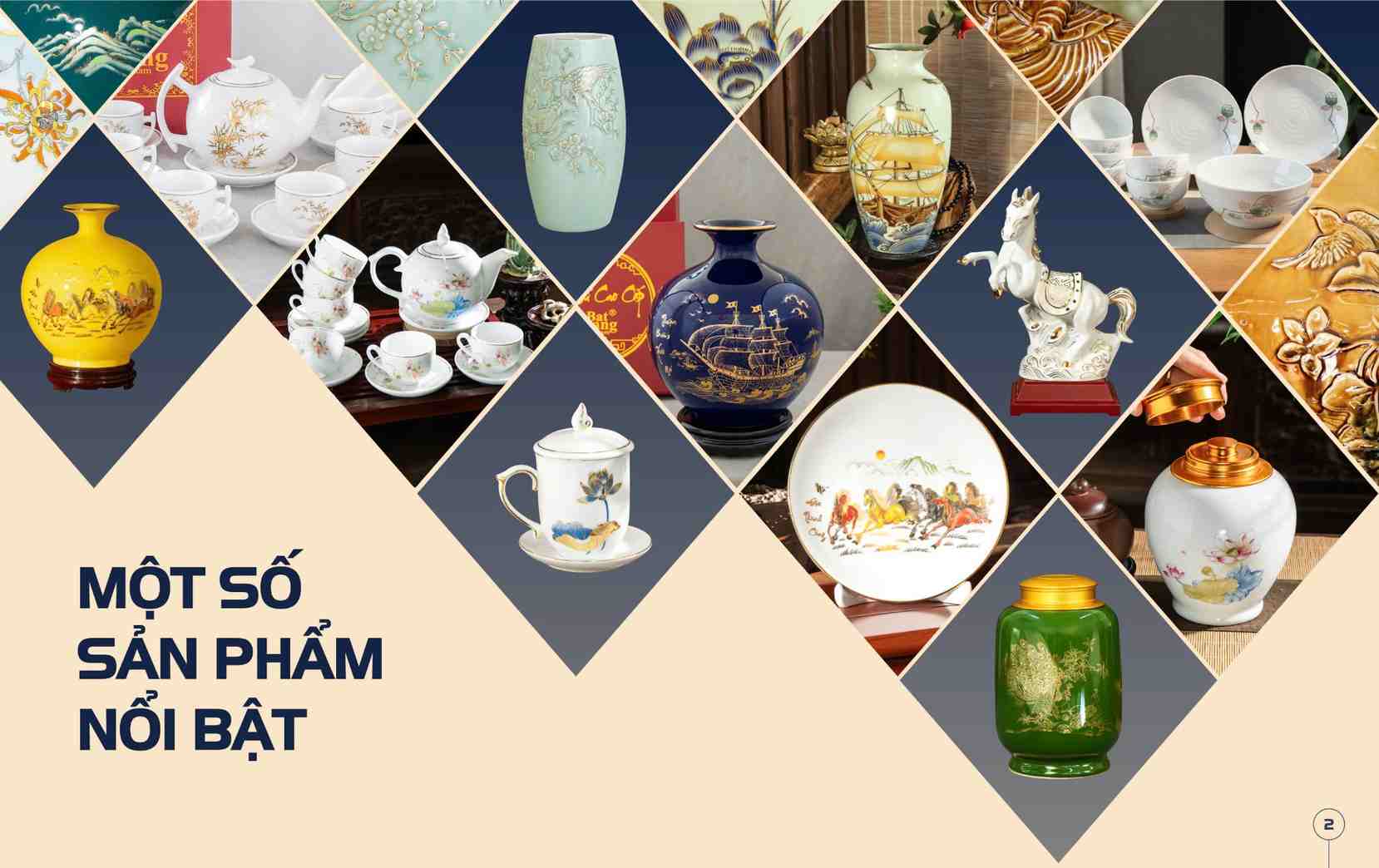 Các sản phẩm gốm sứ nổi của xưởng gốm sứ Việt: ấm chén, ly sứ, bình hút lộc, lọ hoa, bát đĩa, hũ đựng trà