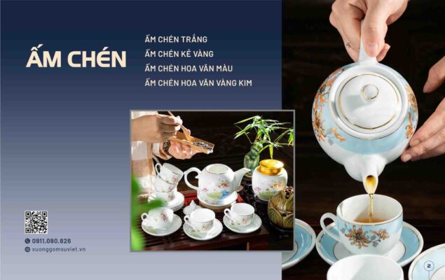 ấm chén in logo giá đa phân khúc tại xưởng gốm sứ việt