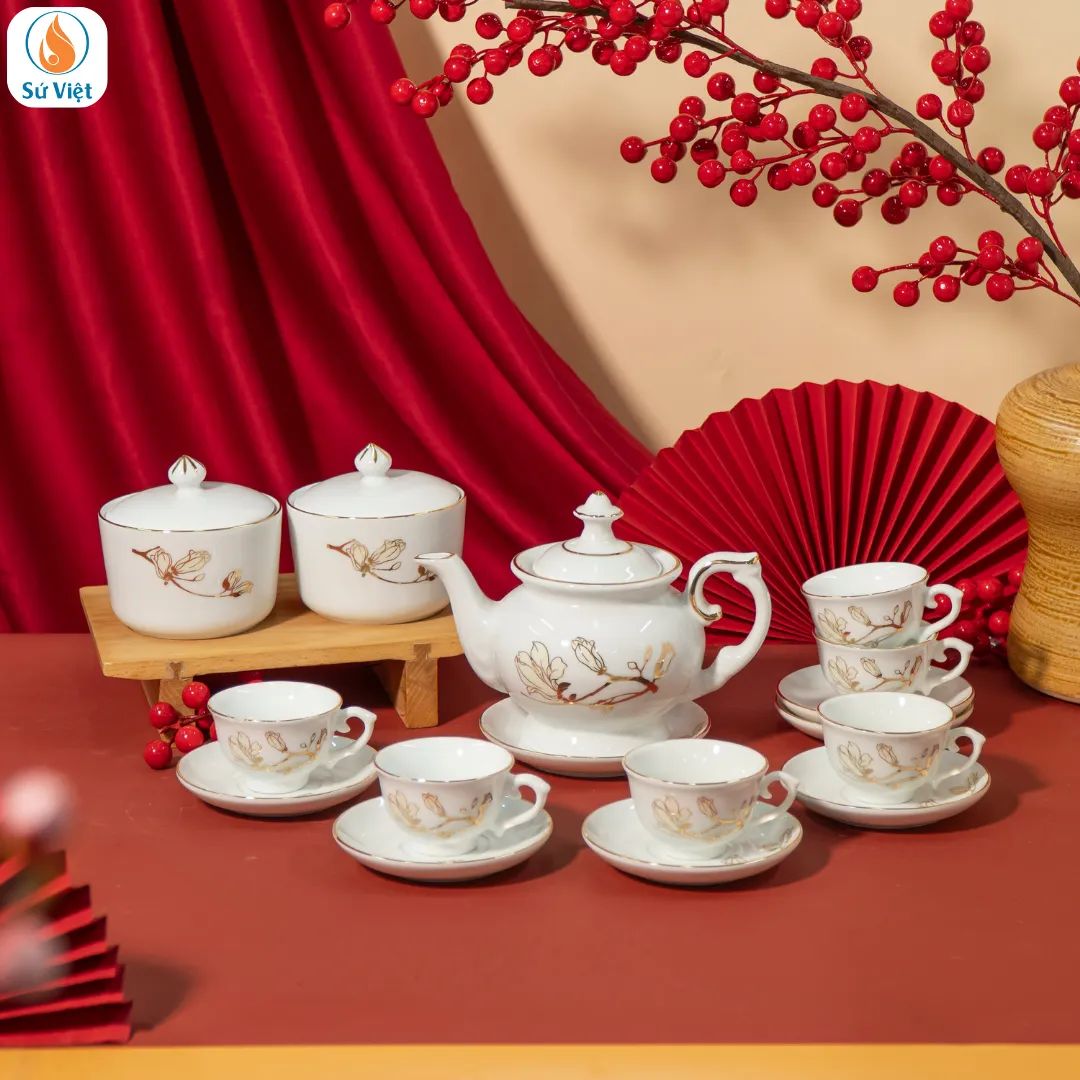 Hũ đựng mứt tết hoa mộc van vàng kim