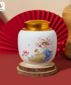 Hũ Đựng Trà Gốm Sứ Hoa Sen Quà Tết