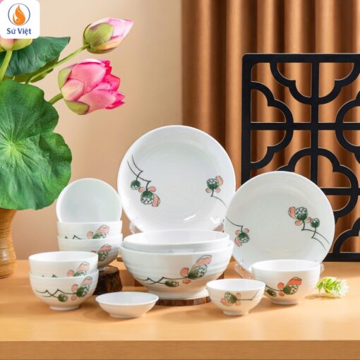 Bộ bát đĩa hoa sen combo 12 món