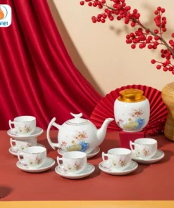 Hũ Đựng Trà Gốm Sứ Hoa Sen Quà Tết
