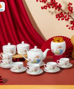 Bộ Ấm Chén Hoa Sen Nước Kèm Hũ Trà Và Hũ Mứt Tết
