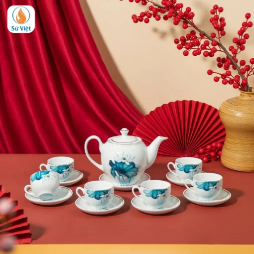 bộ ấm chén sen xanh làm quà tết