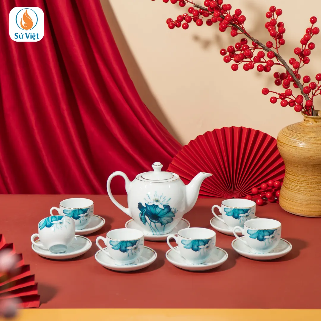 bộ ấm chén sen xanh làm quà tết