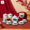 Bộ Ấm Trà quà Tết gốm sứ sen xanh