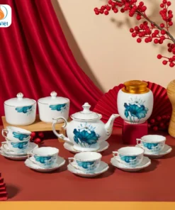 Bộ Ấm Trà quà Tết gốm sứ sen xanh