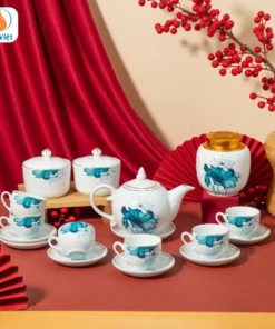 Bộ Ấm Trà quà Tết gốm sứ sen xanh