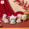 ấm chén kèm hũ mứt thuận buồm vàng kim làm quà tặng tết