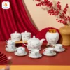 Bộ Ấm Chén kèm Hũ Trà Và Hũ Mứt Tết Chuồn Trúc Vẽ Vàng