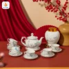Bộ Ấm Chén kèm Hũ Trà Và Hũ Mứt Tết Chuồn Trúc Vẽ Vàng