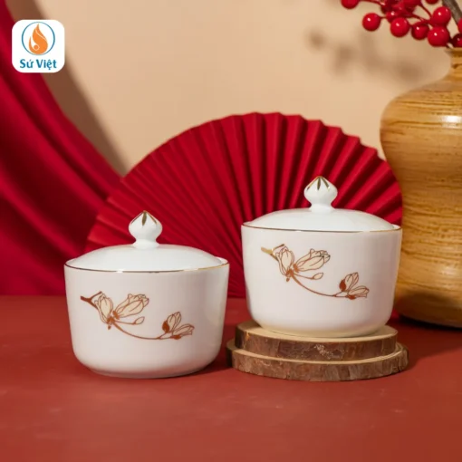 hũ mứt tết hoa mộc lan vàng kim