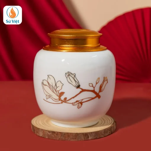 Bộ Ấm Chén Kèm Hũ Mứt Và Hũ Trà Hoa Mộc Lan Vẽ Vàng