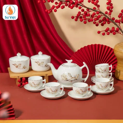 Hũ Đựng Mứt Hoa Mộc Lan Vẽ Vàng