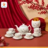 Bộ Ấm Chén Kèm Hũ Mứt Và Hũ Trà Hoa Mộc Lan Vẽ Vàng