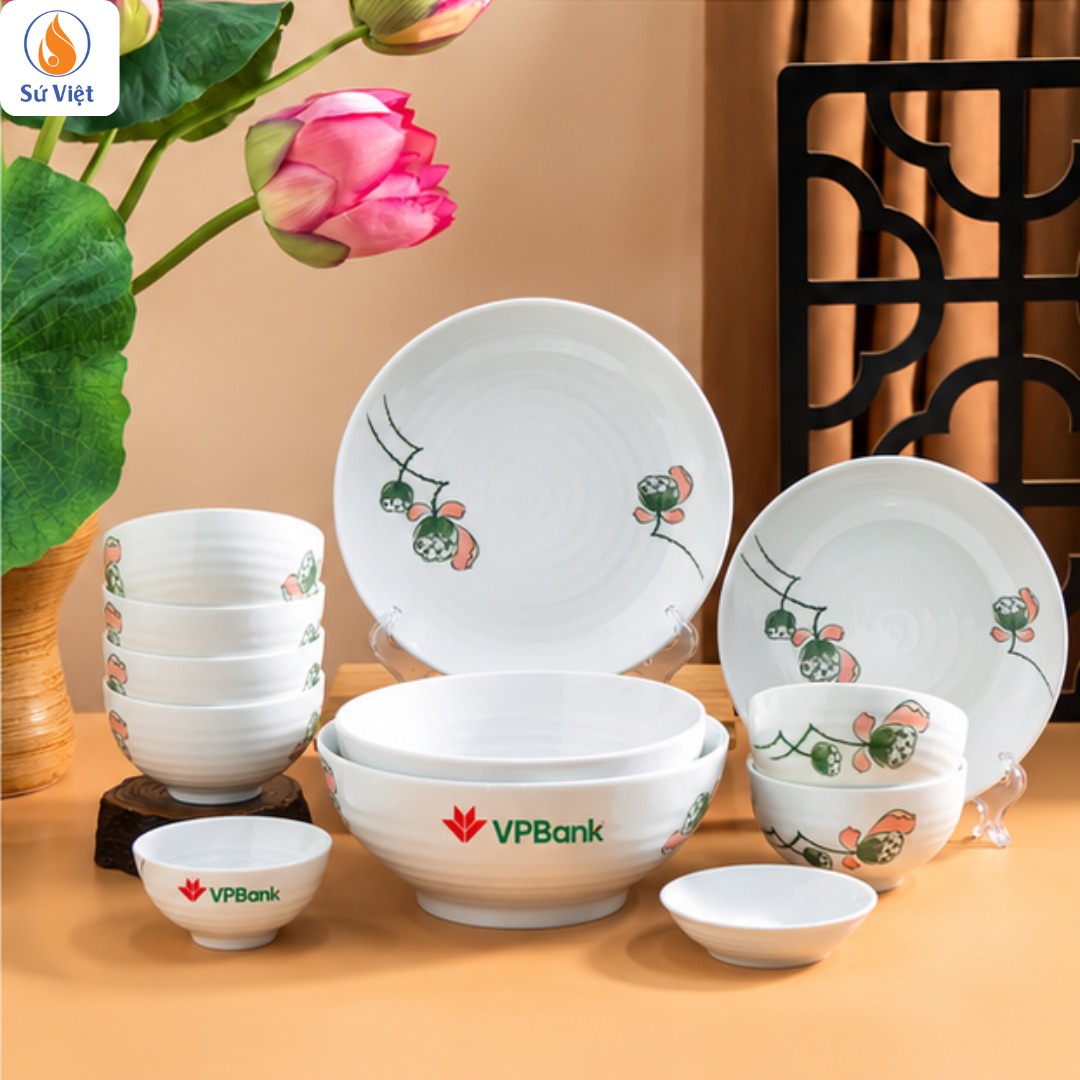 Bộ bát đĩa hoa sen combo 12 món